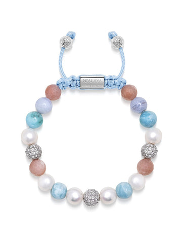 Nialaya Women's Beaded Bracelet Women's Beaded Bracelet with Larimar, Pearl, Blue Lace Agate and Pink Aventurine Women's Beaded Bracelet with Aquamarine, Pearl and Labradorite